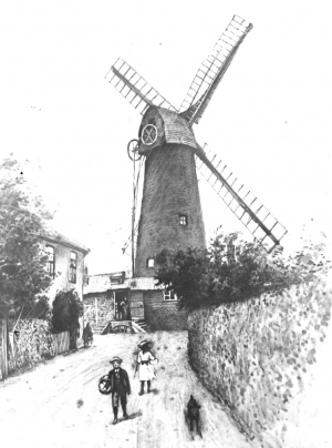 Painting by an unidentified artist showing Ashby’s Mill shortly after it ceased work by wind power