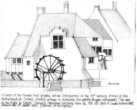 Detail of a watermill in a painting