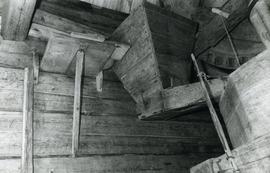 Hopper and hinged sack stand in a toe mill in Temmes, North Bothnia
