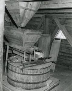 Mill stones and hopper in Koski farm mamsel mill in Makkarkoski, Oripää, Varsinais-Suomi