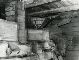 Millstones and hoppers inside a magpie mill on Luhtas-Köykkä farm in Luopajärvi, Jalasjärvi, South B