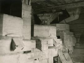 Millstones and hoppers in Jalasjärvi museum magpie mill in South Bothnia
