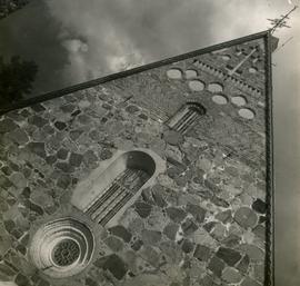 Two millstones in the western gable of the Låmmi late-medieval church, Häme
