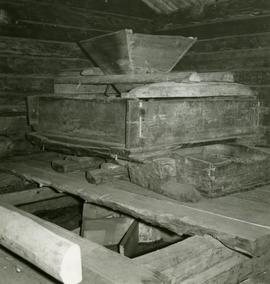 Millstones and hopper in the horizontal watermill in Forssa, Finland
