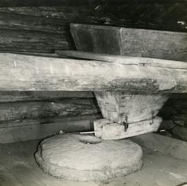 Hopper and stones in the horizontal watermill at Seurasaari open-air Museum, Sumiainen, Helsinki, Hä