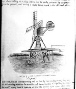 Drawing of open-trestle hollow-post windpump