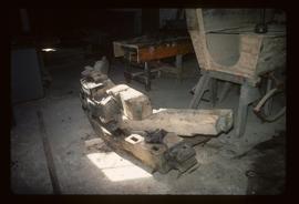 Breast beam and other timbers of cap frame of windmill in workshop