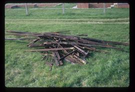 Wreckage of wind engine on ground