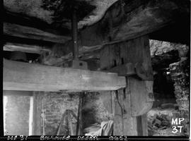 Wooden bridge tree and lower end of stone spindle, tower mill, Bolsover