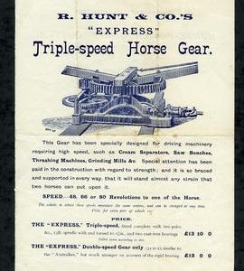 Illustration of R Hunt and Co.'s Triple-speed Horse Gear - Front