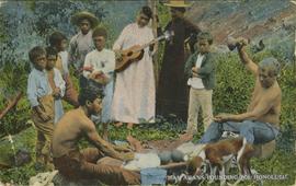 Hawaiians pounding poi in Honolulu