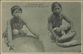Filippino girls grinding and sifting corn