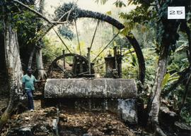 Photograph of the water wheel and boiler at Franklyn Mill, Tobago