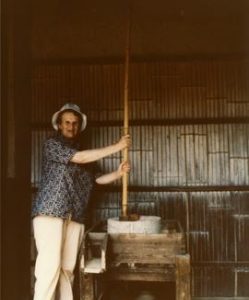 Photograph of Julie Roberts with a Japanese pole quern