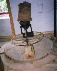 Photograph of the hopper and millstones, Craanford Watermill, Wexford, Ireland