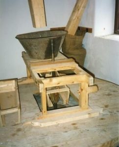 Photograph of the hopper and stone setup, Skerries Mills, Dublin, Ireland