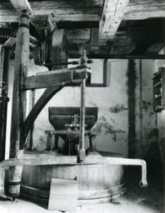 Photograph of the millstone setup, Vuillafans watermill, France