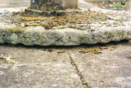Photograph of a close up of a millstone, Clifford Manor garden, Warwickshire