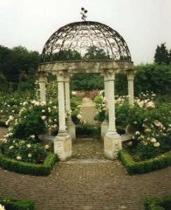 Photograph of a gazebo with stone slab, Sutton Place, Surrey