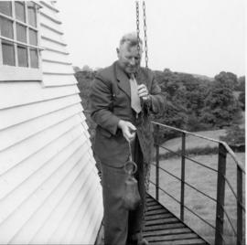 Mr. Bremer using striking chain, Union Mill, Cranbrook