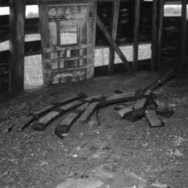 Rollers from shot curb resting on bin floor, Beacon Mill, Benenden