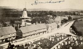 Aerial view with graveyard and houses, Town Mill, Goudhurst