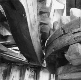 "Freckenham smock mill, Suffolk, 1960. Trundle b/w and wallower"