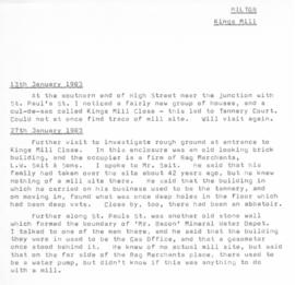 Notes on two visits to Mill site
