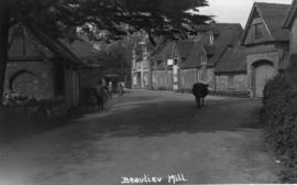 Early view of mill and street, with cow