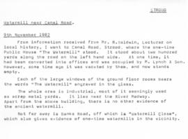 Notes on visit to public house, Canal Road Mill, Strood, Rochester