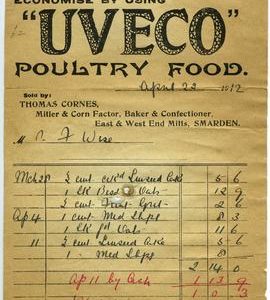 'Uveco' Billhead of Thomas Cornes, Smarden