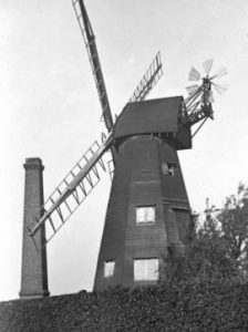View of mill and chimney, smock mill, Newington, Ramsgate