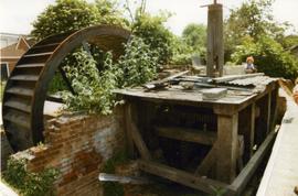 Water wheel, pit wheel, wallower, spur wheel and vertical shaft, Periwinkle Mill, Milton Regis