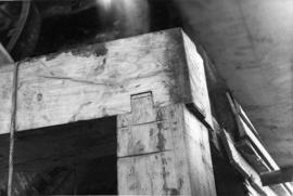 Left hand corner post and weather beam joint, post mill, Friston, Suffolk