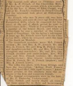 Arthur Pratt French, Funeral notice of