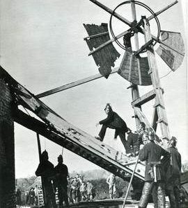 Firefighters climbing tailpole at Sprowston Mill, Norwich