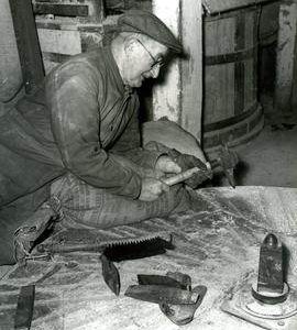 Horstead Mill, Norfolk, Jack Drayton dressing the stone