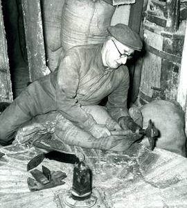 Horstead Mill, Norfolk, Jack Drayton dressing the stone