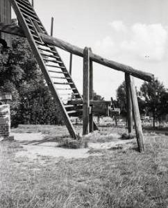 "Bruges, S post mill to N of Porte St Croix luffing gear and ladder"