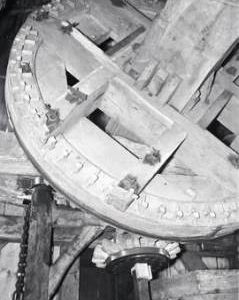 "Bruges, S post mill to N of Porte St Croix tail wheel and wallower"