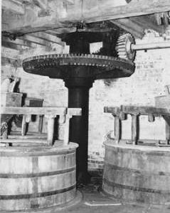 Blackford Mill, Wootton Wawen, internal, crown wheel and stones