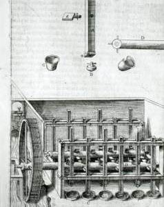 "Zonca 1607, waterwheel & set of vertical stamps"