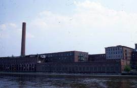 "Lowell, USA, Massachusetts Mills from river"