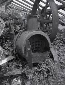 "Remains of the portable engine used at the tower mill, Haddenham, Bucks"