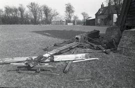 "Windmill at Lacey Green, Bucks - remains of damaged sail on ground"