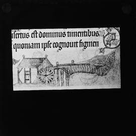 Manuscript illustration of a watermill wheel