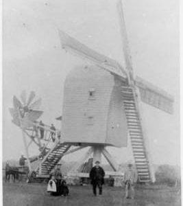 Post mill, Badwell Ash, with group