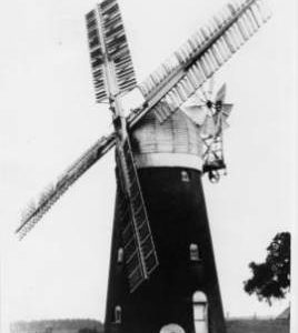 Tower mill, Barnham, with millstone