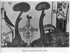 Postmill, trees, archer and castle