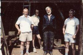 Volunteers pausing to be photographed, post mill, Chinnor